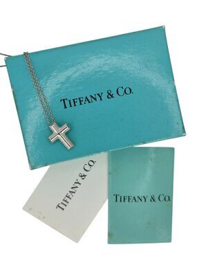 Authentic Tiffany & Co. Cross w/ 4 heart edges Paloma Picasso Silver925 Necklace